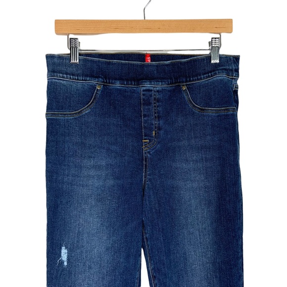 Spanx Distressed Ankle Skinny Jeans Large Medium Wash Released Hem Elastic Waist - Picture 5 of 9